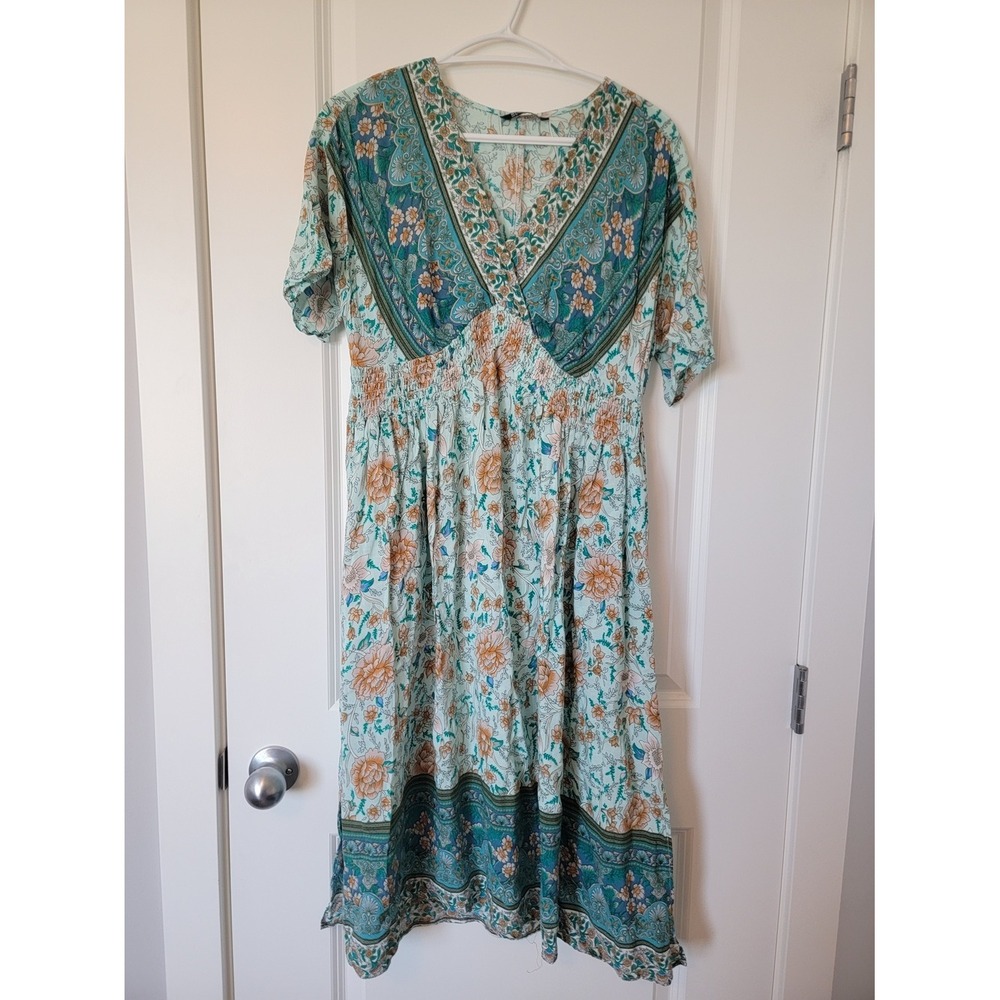 BloomChic‎ Mint Floral Midi Dress with Teal Accents